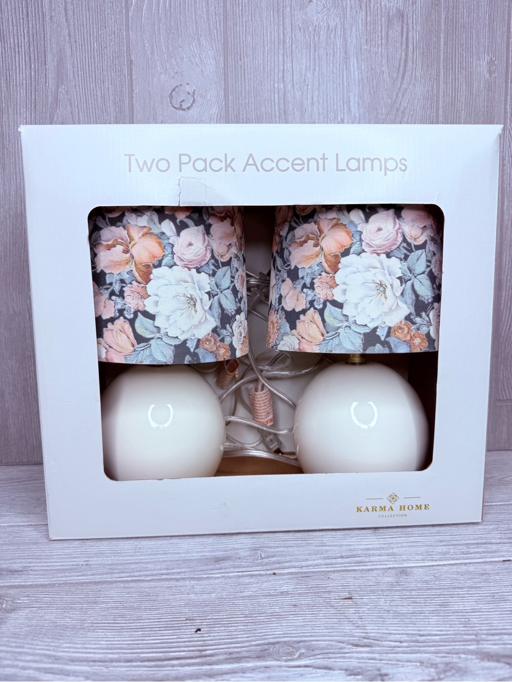 Two pack floral shade accent table lamps with round base plug in